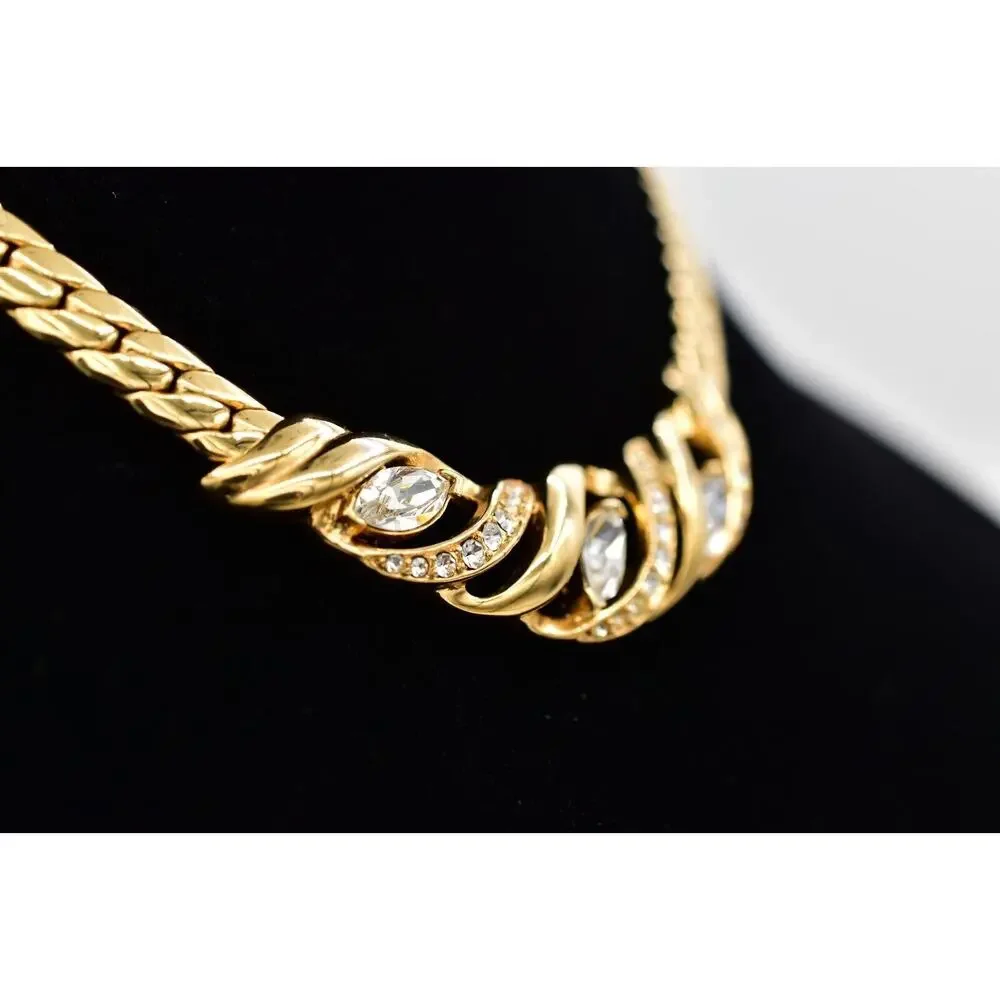 Trifari Vintage Crystal Collar Necklace Heavy Gold Chunky Signed 1960s BinBE
